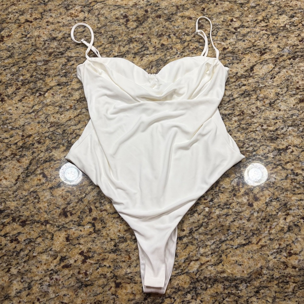NEW Zara White Draped Sweetheart Bodysuit Large Adjustable Straps Sleeveless ws